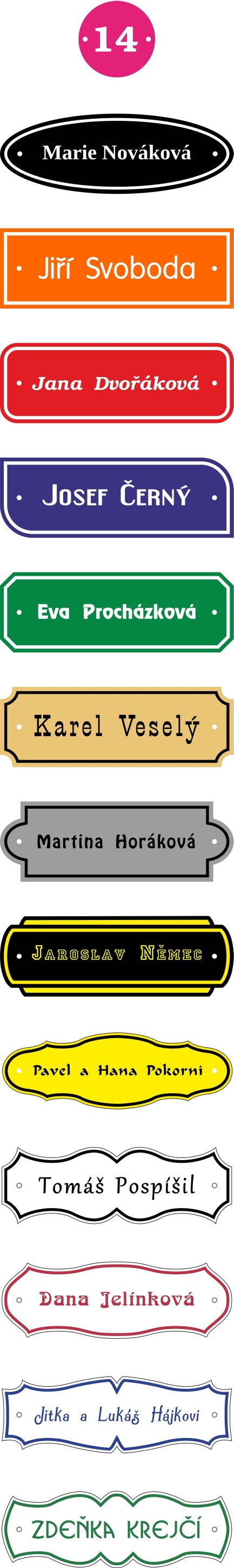 katalog tvarů pro dveřní štítky