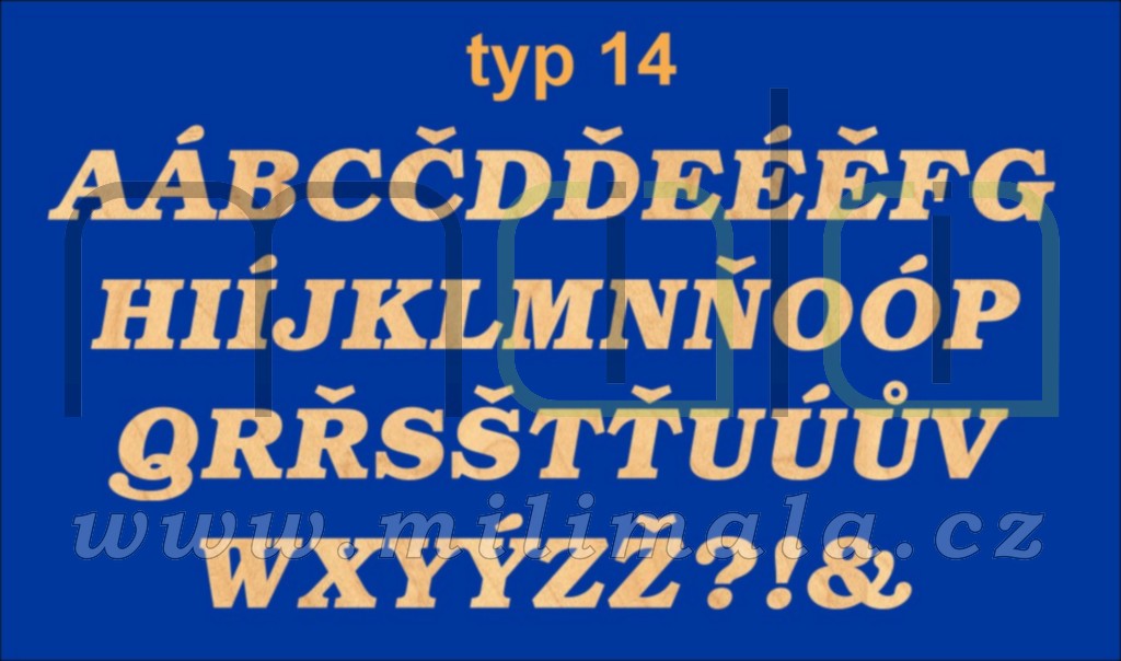 Dřevěná písmena, číslice - 3 mm bříza - Typ 14 - 1 ks