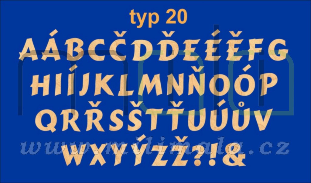 Dřevěná písmena, číslice - 3 mm bříza - Typ 20 - 1 ks
