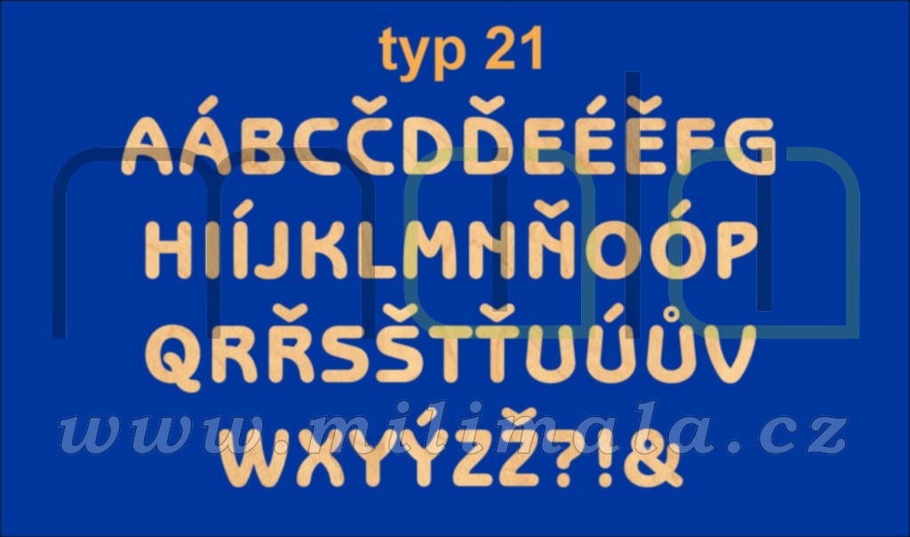 Dřevěná písmena, číslice - 3 mm bříza - Typ 21 - 1 ks